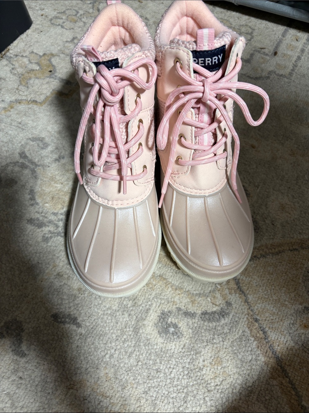 Sperry Girls' Blush Pink Lace-Up Waterproof Duck Boots